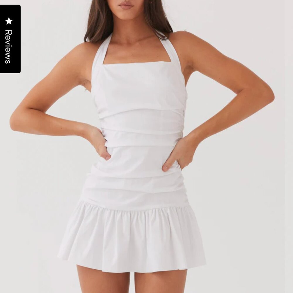 Ruched Mini Dress, White, Size 0 NWT